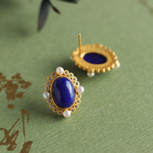 Load image into Gallery viewer, Independent Design Oval Lapis Lazuli Pearl Earrings Exquisite Charm Ladies Silver Jewelry
