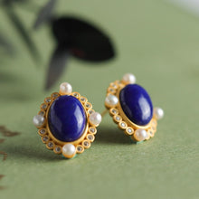 Load image into Gallery viewer, Independent Design Oval Lapis Lazuli Pearl Earrings Exquisite Charm Ladies Silver Jewelry
