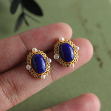 Load image into Gallery viewer, Independent Design Oval Lapis Lazuli Pearl Earrings Exquisite Charm Ladies Silver Jewelry
