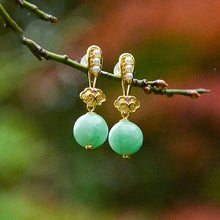 Load image into Gallery viewer, Original Craftsmanship Inlaid Natural Fine Jade Round Pearl Ladies Earrings Ladies Jewelry
