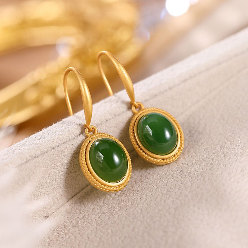 Lokaloca Natural Green Jade Earrings