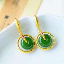 Load image into Gallery viewer, Lokaloca Unique Craftsmanship Inlaid Fine Jade Earrings
