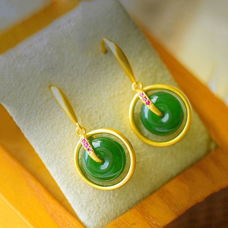 Lokaloca Unique Craftsmanship Inlaid Fine Jade Earrings