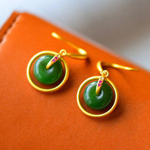 Load image into Gallery viewer, Lokaloca Unique Craftsmanship Inlaid Fine Jade Earrings
