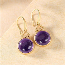 Load image into Gallery viewer, New Style Ancient Golden Craftsmanship Inlaid Natural Fine Amethyst Round Earrings Exquisite Ladies Silver Jewelry
