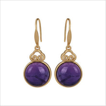 Load image into Gallery viewer, New Style Ancient Golden Craftsmanship Inlaid Natural Fine Amethyst Round Earrings Exquisite Ladies Silver Jewelry
