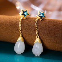 Load image into Gallery viewer, New Style Ancient Golden Craftsmanship Natural Fine White Jade Magnolia Earrings Elegant Exquisite Ladies Silver Jewelry
