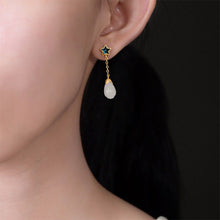 Load image into Gallery viewer, New Style Ancient Golden Craftsmanship Natural Fine White Jade Magnolia Earrings Elegant Exquisite Ladies Silver Jewelry
