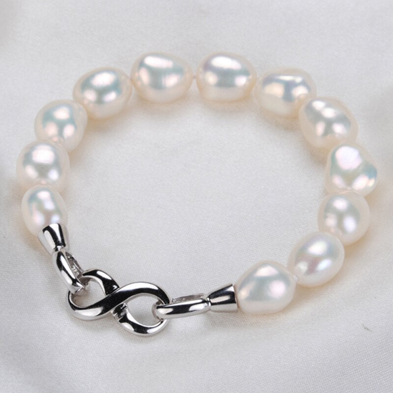 Natural Freshwater Baroque Pearl Beaded Bracelet 925 Sterling Silver Bracelet