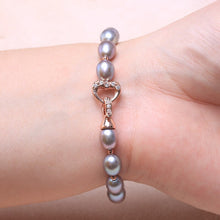 Load image into Gallery viewer, Ineffable Design Heart Clasp Natural Gray Freshwater Baroque Pearl Beaded Bracelet
