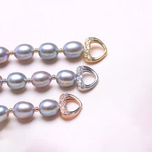 Load image into Gallery viewer, Ineffable Design Heart Clasp Natural Gray Freshwater Baroque Pearl Beaded Bracelet
