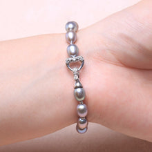 Load image into Gallery viewer, Ineffable Design Heart Clasp Natural Gray Freshwater Baroque Pearl Beaded Bracelet
