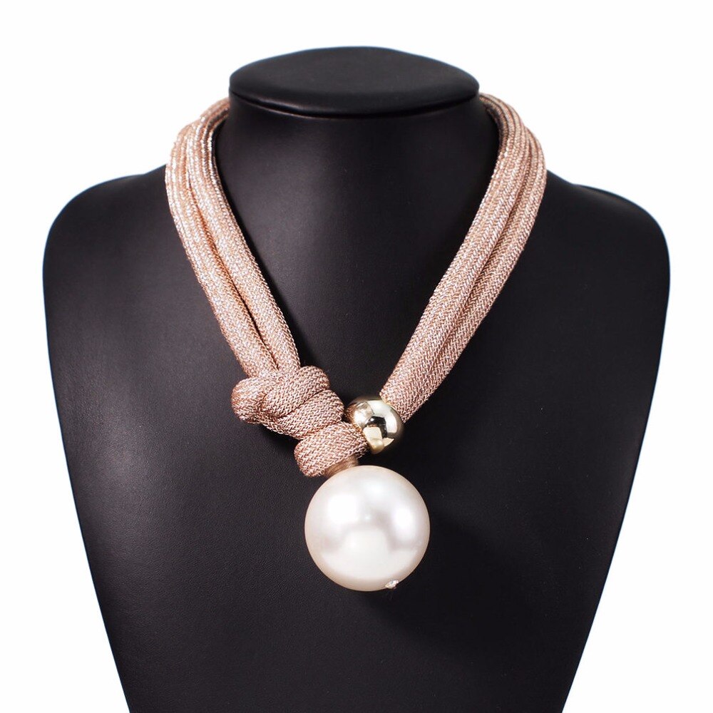 Luxury Big Imitation Pearl Pendant  Statement Choker Necklace For Ladies