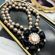 Load image into Gallery viewer, Handmade Luxury Double Layer Black Flower Pearl Pendant Beaded Necklace
