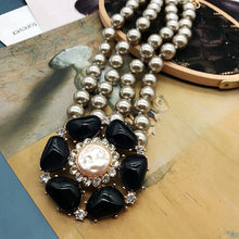 Load image into Gallery viewer, Handmade Luxury Double Layer Black Flower Pearl Pendant Beaded Necklace
