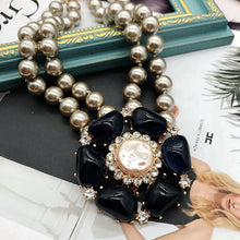 Load image into Gallery viewer, Handmade Luxury Double Layer Black Flower Pearl Pendant Beaded Necklace
