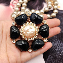 Load image into Gallery viewer, Handmade Luxury Double Layer Black Flower Pearl Pendant Beaded Necklace
