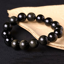 Load image into Gallery viewer, Natural Black Golden Obsidian 8/10/12/14/16mm Beaded Power Healing Chakra Reiki Stretch Bracelet
