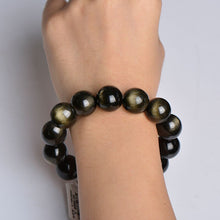 Load image into Gallery viewer, Natural Black Golden Obsidian 8/10/12/14/16mm Beaded Power Healing Chakra Reiki Stretch Bracelet
