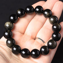 Load image into Gallery viewer, Natural Black Golden Obsidian 8/10/12/14/16mm Beaded Power Healing Chakra Reiki Stretch Bracelet
