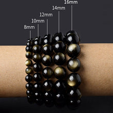 Load image into Gallery viewer, Natural Black Golden Obsidian 8/10/12/14/16mm Beaded Power Healing Chakra Reiki Stretch Bracelet
