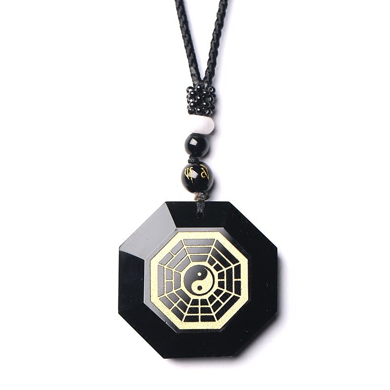 Handcrafted Black Obsidian The Eight Diagrams Pendant Necklace