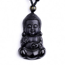 Load image into Gallery viewer, Handcrafted Natural Black Obsidian Baby Buddha Pendant Necklace
