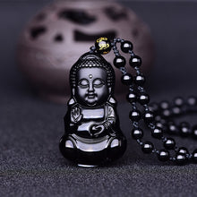 Load image into Gallery viewer, Handcrafted Natural Black Obsidian Baby Buddha Pendant Necklace
