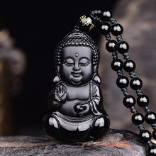 Load image into Gallery viewer, Handcrafted Natural Black Obsidian Baby Buddha Pendant Necklace
