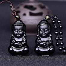 Load image into Gallery viewer, Handcrafted Natural Black Obsidian Baby Buddha Pendant Necklace
