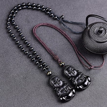 Load image into Gallery viewer, Handcrafted Natural Black Obsidian Baby Buddha Pendant Necklace
