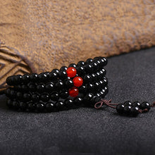 Load image into Gallery viewer, Multilayer 108 Natural Black Obsidian Red Agate Beads Charm Bracelet
