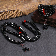 Load image into Gallery viewer, Multilayer 108 Natural Black Obsidian Red Agate Beads Charm Bracelet
