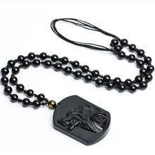 Load image into Gallery viewer, Handcrafted Natural Black Obsidian Carving Wolf Head Pendant Necklace
