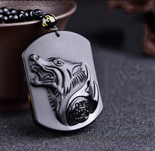 Load image into Gallery viewer, Handcrafted Natural Black Obsidian Carving Wolf Head Pendant Necklace
