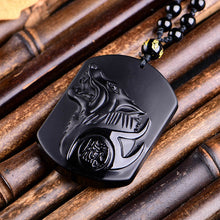 Load image into Gallery viewer, Handcrafted Natural Black Obsidian Carving Wolf Head Pendant Necklace
