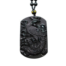 Load image into Gallery viewer, Handcrafted Black Obsidian Phoenix Amulet Pendant Necklace
