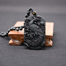 Load image into Gallery viewer, Handcrafted Black Obsidian Phoenix Amulet Pendant Necklace
