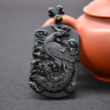 Load image into Gallery viewer, Handcrafted Black Obsidian Phoenix Amulet Pendant Necklace
