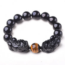 Load image into Gallery viewer, Handcrafted Black Obsidian Beaded Good Fortune Tiger Eye Stone Piyao Charm Bracelet
