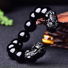 Load image into Gallery viewer, Handcrafted Black Obsidian Beaded Good Fortune Tiger Eye Stone Piyao Charm Bracelet
