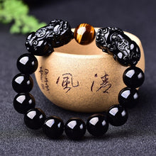 Load image into Gallery viewer, Handcrafted Black Obsidian Beaded Good Fortune Tiger Eye Stone Piyao Charm Bracelet
