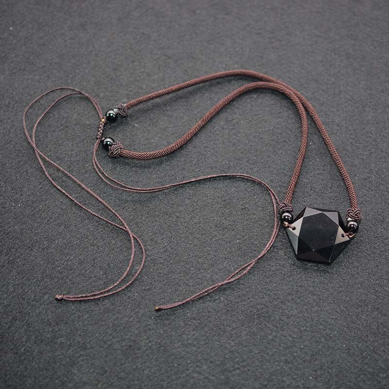 Handcrafted Natural Black Obsidian/Sandstone Six Pointed Pendant Necklace