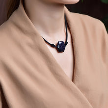 Load image into Gallery viewer, Handcrafted Natural Black Obsidian/Sandstone Six Pointed Pendant Necklace
