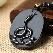 Load image into Gallery viewer, Handcrafted Natural Black Obsidian Snake Pendant Necklace
