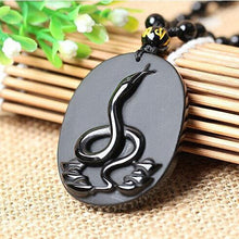 Load image into Gallery viewer, Handcrafted Natural Black Obsidian Snake Pendant Necklace
