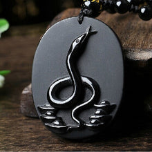 Load image into Gallery viewer, Handcrafted Natural Black Obsidian Snake Pendant Necklace
