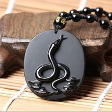 Load image into Gallery viewer, Handcrafted Natural Black Obsidian Snake Pendant Necklace
