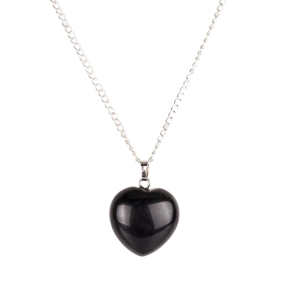 Natural Black Obsidian Heart Shaped Pendant Power Healing Chakra Reiki Crystal Necklace