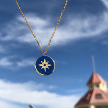 Load image into Gallery viewer, Blue Enamel Ocean Octagonal Compass Pendant Necklace Clavicle Chain Titanium Steel Plated 18K Gold
